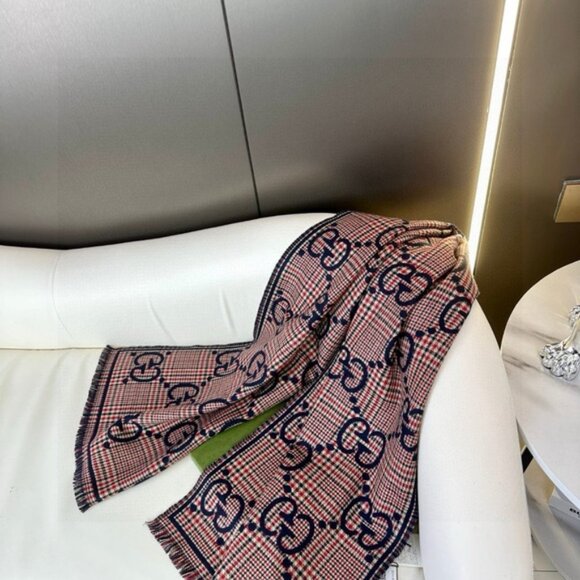 Gucci Dark Blue Scarf with Red and White Details - Picture 3 of 5